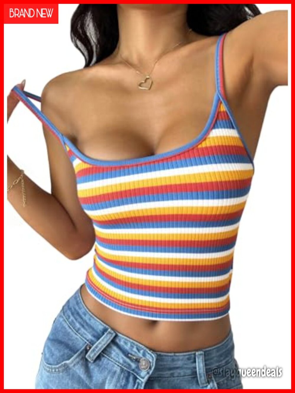 Women's Striped Cami Crop Tank Top Sleeveless Adjustable Spaghetti Strap